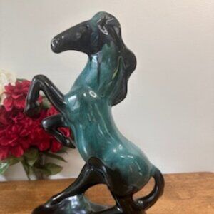 Blue Mountain Pottery Rearing‎ Horse Figurine Canadian Vintage Green Black Glaze